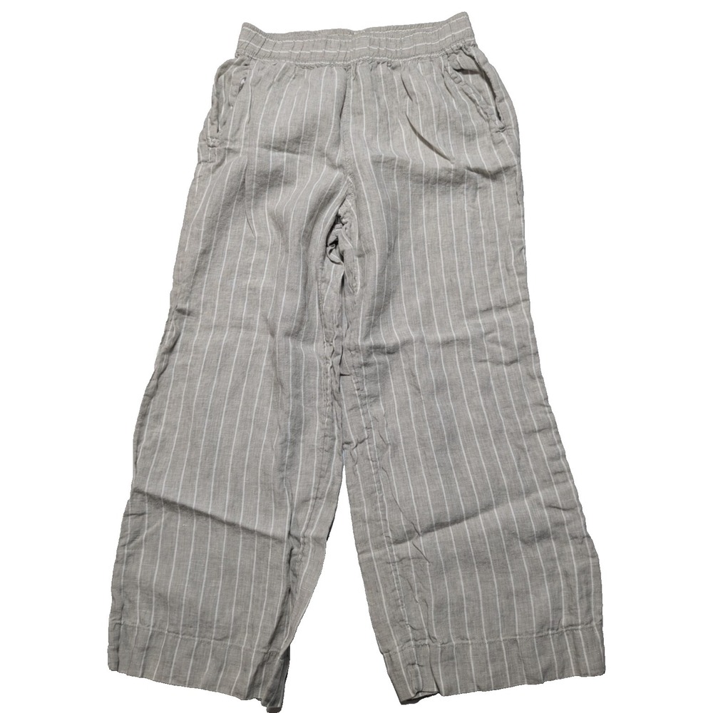 C&C California LINEN Gray Striped Cropped Wide-Leg Pull-on Pants - Women Small